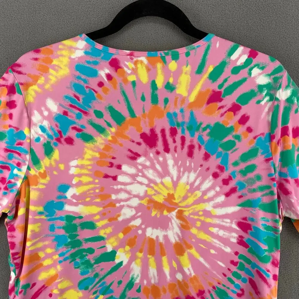 Lands‎ End Pink Tie Dye Rash Guard Kids L 14-16 Short Sleeve Pullover Swim Top